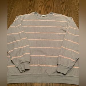 MINT KATIN MENS CREWNECK PULLOVER LARGE   COTTON GREY W REDDISH BROWN STRIPS